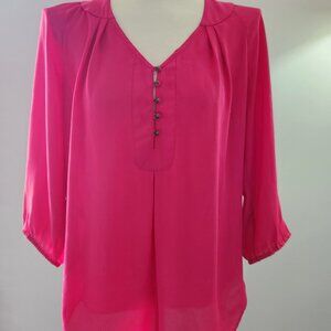 Bright Pink 3/4 sleeve silky top by Pink Sky - Size M